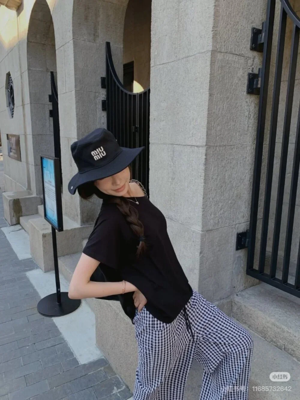 Miu‑Miu Black Wide‑Brim Bucket Sun Hat